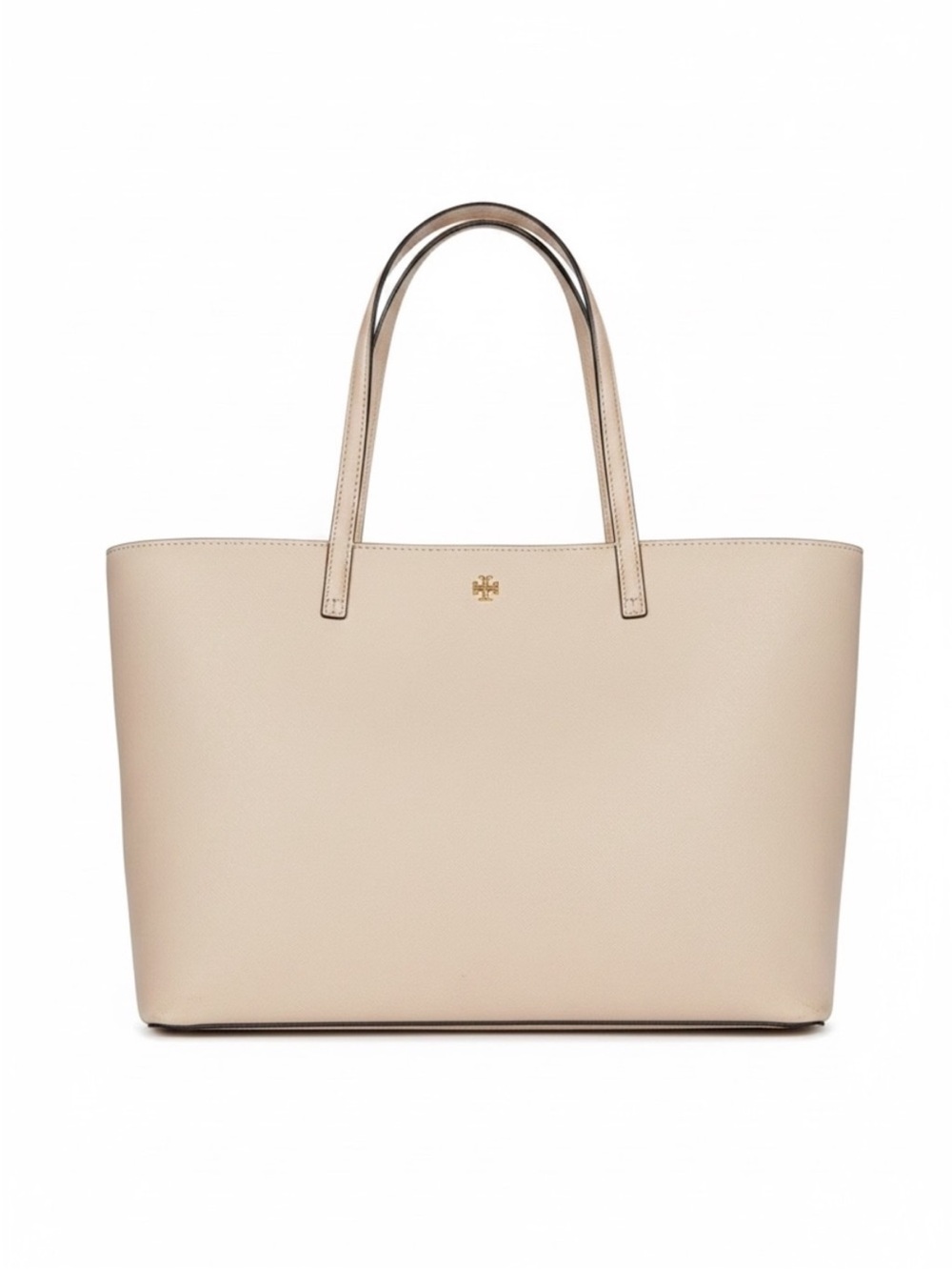 Tory Burch Neutral Beige Leather Tote with Gold Logo